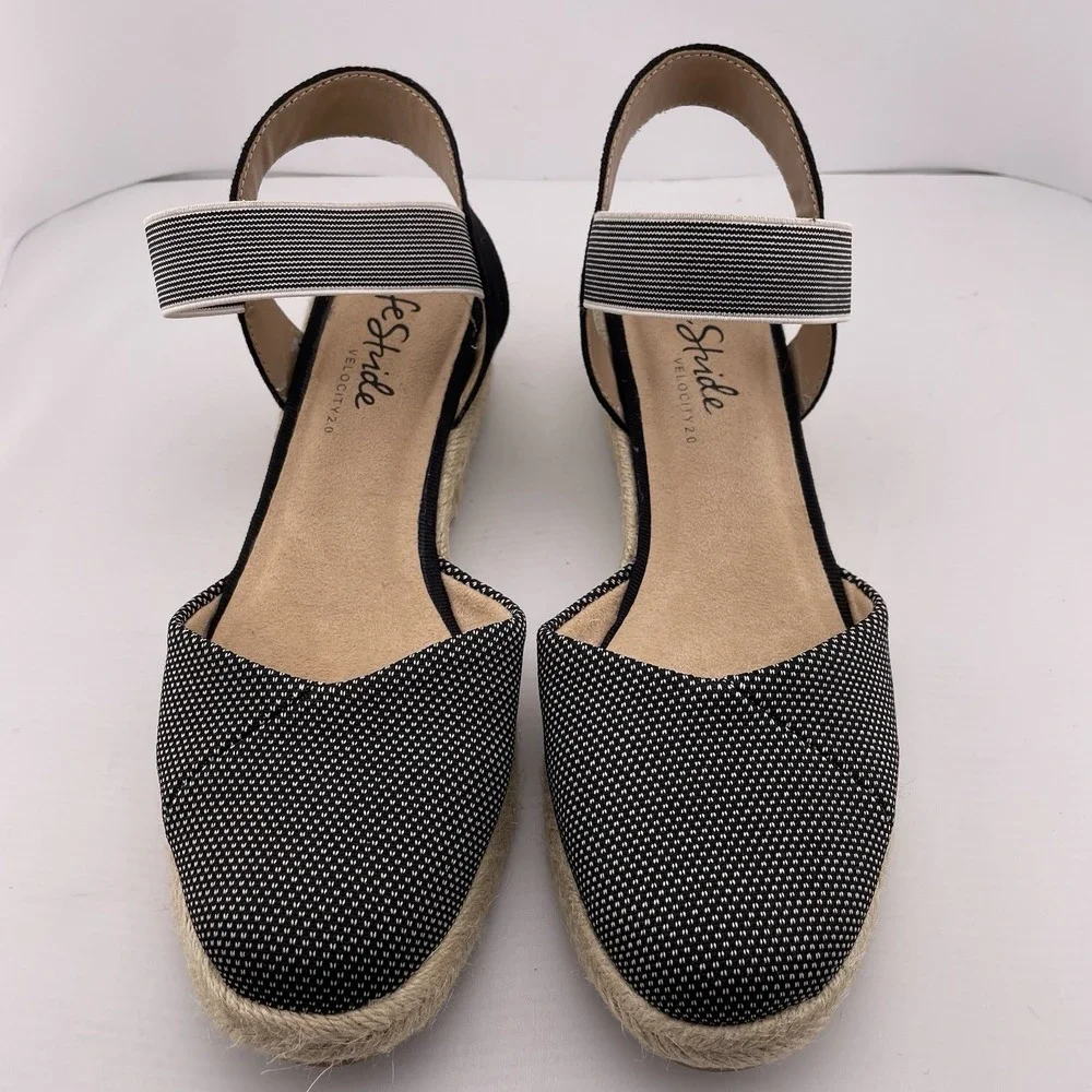 Lifestride Kimmie Espadrille Wedge Black Polkadot Shock‎ Absorption Women 9.5 M